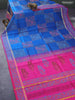 Silk cotton block printed saree cs blue and pink with allover butta prints and zari woven simple border
