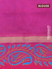 Silk cotton block printed saree cs blue and pink with allover butta prints and zari woven simple border