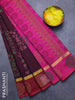 Silk cotton block printed saree coffee brown and pink with allover butta prints and zari woven simple border