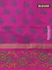 Silk cotton block printed saree grey and pink with peacock butta prints and zari woven simple border