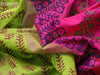 Silk cotton block printed saree light green and pink with allover butta prints and zari woven simple border
