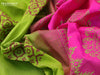 Silk cotton block printed saree light green and pink with allover prints and zari woven border