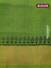 Silk cotton block printed saree blue and green with allover prints and zari woven border