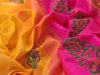 Silk cotton block printed saree mango yellow and pink with floral butta prints and zari woven border