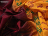 Silk cotton block printed saree maroon and mustard yellow with paisley prints and zari woven border