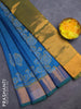 Silk cotton block printed saree dual shade of bluish green with paisley butta prints and zari woven border