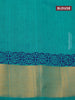 Silk cotton block printed saree teal blue with allover butta prints and zari woven border