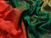 Silk cotton block printed saree orange and green with allover butta prints and zari woven border