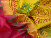 Silk cotton block printed saree pink and mustard yellow with allover butta prints and zari woven border