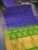 Silk cotton block printed saree blue and light green with allover butta prints and zari woven border
