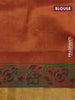 Silk cotton block printed saree dual shade of mustard with allover prints and zari woven border