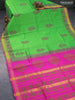 Silk cotton block printed saree light green and pink with butta prints and zari woven border