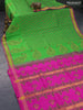 Silk cotton block printed saree light green and pink with allover butta prints and zari woven border
