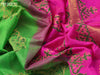 Silk cotton block printed saree light green and pink with allover butta prints and zari woven border