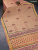 Silk cotton block printed saree dual shade of sandal with floral butta print and zari woven border