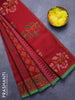 Silk cotton block printed saree maroon and green with allover butta prints and printed border