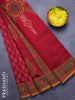 Silk cotton block printed saree maroon and sandal with allover prints and printed border