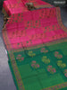 Silk cotton block printed saree pink and green with allover prints and printed border
