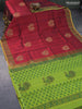 Silk cotton block printed saree maroon and green with annam butta prints and printed border