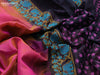 Silk cotton block printed saree dual shade of pink and black purple with elephant butta prints and printed border