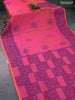 Silk cotton block printed saree dual shade of pink with annam butta prints and printed border