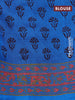 Silk cotton block printed saree coffee brown and cs blue with floral butta prints and printed border