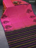 Silk cotton block printed saree dual shade of pink and black with allover prints and annam butta border