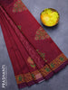 Silk cotton block printed saree maroon with floral butta prints and printed border
