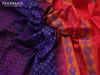 Silk cotton block printed saree deep violet and reddish pink with allover butta prints and printed border
