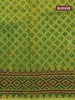 Silk cotton block printed saree light green with allover prints and printed border