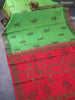 Silk cotton block printed saree light green and red with butta prints and printed border