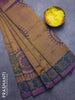 Silk cotton block printed saree dual shade of mustard and violet with butta prints and printed border