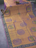 Silk cotton block printed saree dual shade of mustard and violet with butta prints and printed border