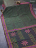 Silk cotton block printed saree bottle green and wine shade with allover prints and printed border