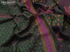 Silk cotton block printed saree bottle green and wine shade with allover prints and printed border