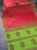 Silk cotton block printed saree red and light green with allover prints and printed border