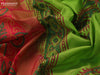 Silk cotton block printed saree red and light green with allover prints and printed border