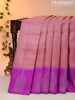 Pure kanjivaram silk saree peach orange and purple with allover silver zari woven brocade weaves and silver zari woven border