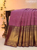 Pure kanjivaram silk saree mauve pink and deep purple with allover zari checked pattern and long zari woven border