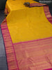 Pure kanjivaram silk saree mango yellow and pink with zari woven paisley buttas and zari woven korvai border