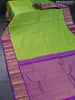 Pure kanjivaram silk saree light green and violet with zari woven buttas and zari woven korvai border