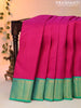 Pure kanjivaram silk saree pink and green with plain body and zari woven border