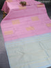 Pure kanjivaram silk saree pastel pink and grey shade with zari woven box type buttas in borderless style