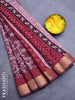 Muslin cotton saree beige and maroon with allover kalamkari prints and zari woven border
