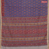Muslin cotton saree blue and maroon with allover ikat prints and zari woven border