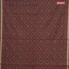 Muslin cotton saree dark magenta and grey shade with allover ikat prints and zari woven border