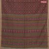 Muslin cotton saree dark magenta and grey shade with allover ikat prints and zari woven border