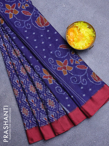Muslin cotton saree blue with allover ikat prints and ganga jamuna border