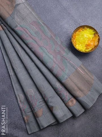 Crush embroidery saree grey with allover embroidery work buttas in borderless style