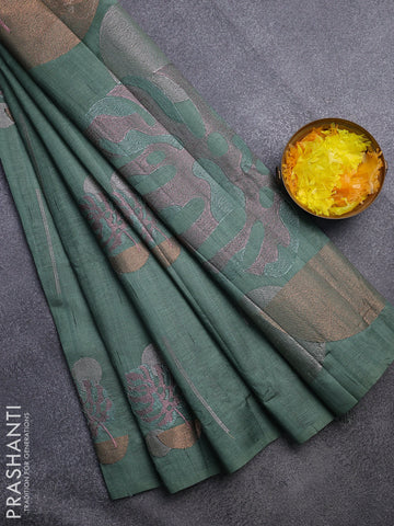 Crush embroidery saree green shade with allover embroidery work buttas in borderless style